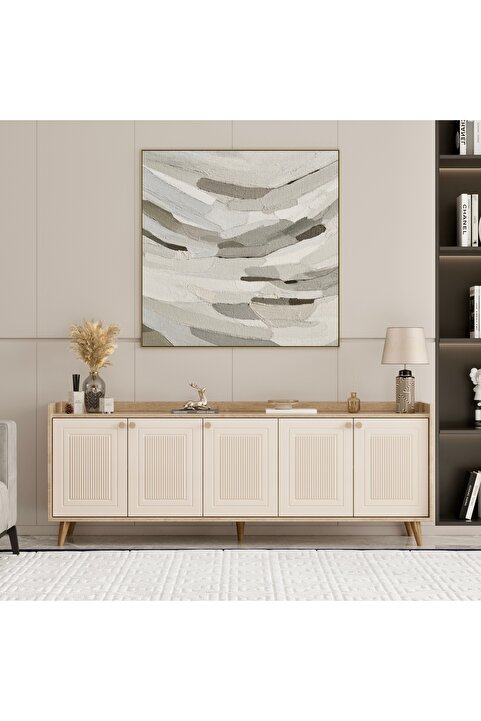 Mymob Belori Konsol, Tv Sehpası Safir Bej Mdf Bohem Kapak 185 Cm 5 Kapaklı