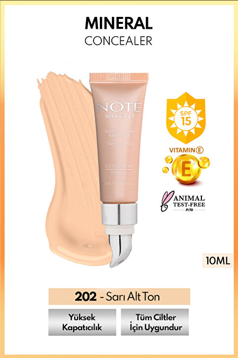 Note Cosmetics Mineral Concealer Spf 15 Yoğun Kapatıcı Metal Başlıklı Göz Altı Kapatıcısı - 202 Orta Açık
