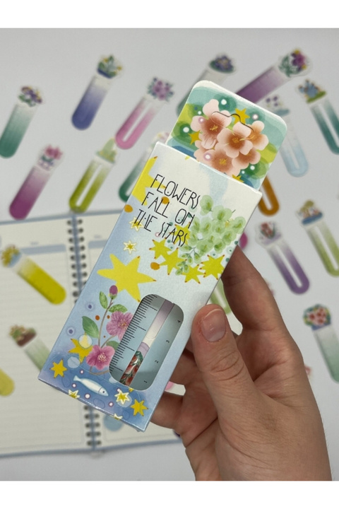 Kağıt Gemi Dükkan 30 lu Çiçek Desenli Cetvelli Kitap Ayracı Flowers Fall On The Stars/Ataş/Yer İmi