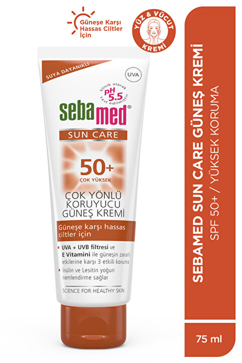 Sebamed Güneş Kremi SPF 50+ 75 ml UVA UVB Filtreli E Vitamini Üçlü Yüksek Koruma Yüz ve Vücut Koruma