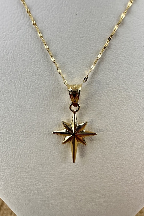 K KRAFTIVA JEWELRY 14 Ayar Altın Işıltılı Aynalı Zincir Kuzey Yıldızı Kolye - Yönünüzü Işıltıyla Bulun