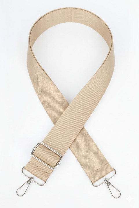 Defnella Vizon Bej Polyester Kolon Ayarlanabilir Çanta Sapı - Telefon Askısı (125 CM) Gümüş Metal Aksesuarlı ( 4cm )