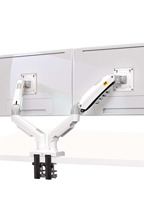 Triline NB F160 Beyaz 17-27" Çift Kol Monitör Tutucu 2-9 kg Amostisörlü Vesa Monitör Standı