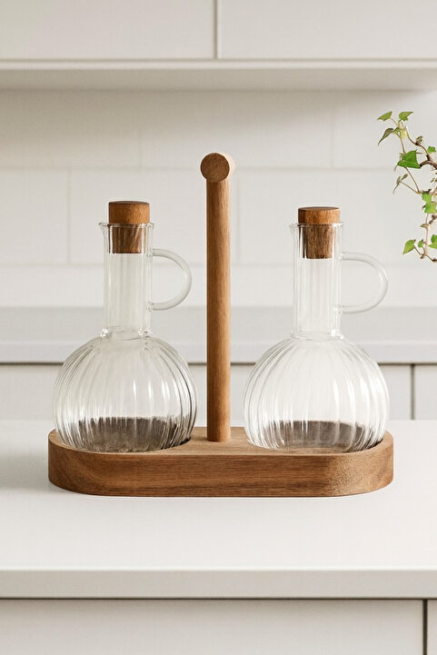 Kitchen Life 2'li Akasya Standlı Borasilikat Yağdanlık Seti 2x300ml