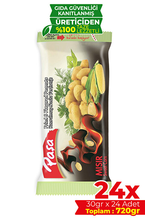 Paşa Kuruyemiş Kavrulmuş Mısır Soslu Yer Fıstığı 30 gr X 24 Adet (720 GR)