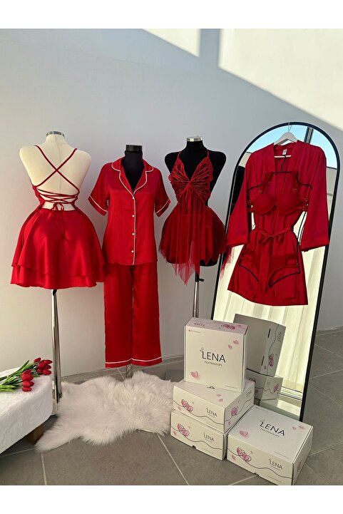 Lena Homewears Kırmızı Pare Serisi Gelin Çeyiz Seti