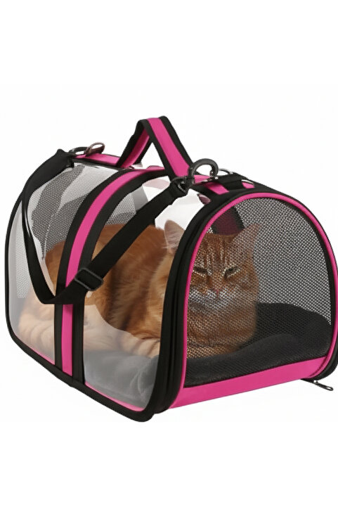 AlaPet Royal Milano Şeffaf Kedi Köpek Taşıma Çantası (44X27X22CM) Güneşe Dayanıklı Pembe Renkli Çanta