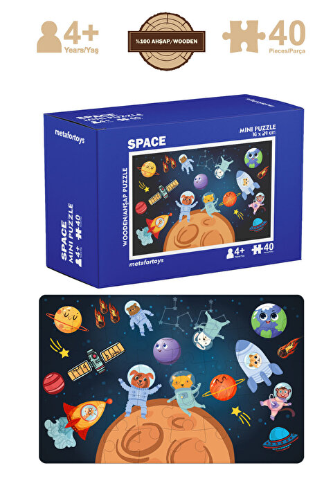 metafortoys Ahşap Uzay Mini Puzzle | 40 Parça 4 Yaş