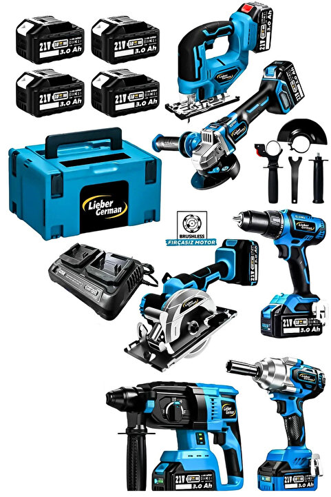 Lieber German Teknoloji 6Lı Set BL Motor Matkap Hilti Taşlama Somun Sıkma Dekupaj Testere Daire Testere Makinesi