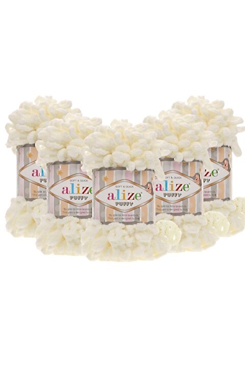 Alize ( 5 Adet ) El Örgü Ipliği Puffy 62 5'li Paket - 62 Açık Krem - 100 Gr. 9 Mt. Parmak Örgü Ipi Puffy
