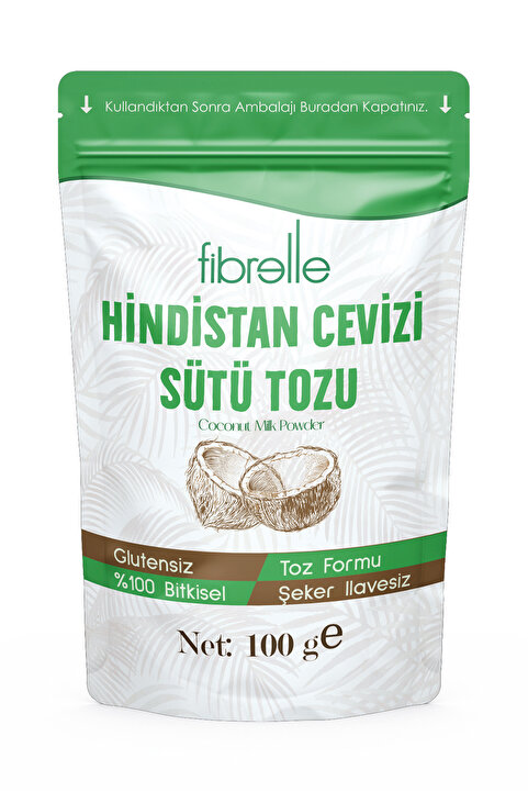 Fibrelle Hindistan Cevizi Sütü Tozu 100 g - Süt Ve Vegan Kahve Kretörü / %100 Bitkisel Süt Tozu