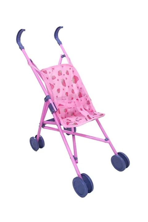 Retoys Oyuncak Plastik Bastonlu Puset Bebek Arabası Çilek Desenli Katlanabilir Mama Sandalyesi