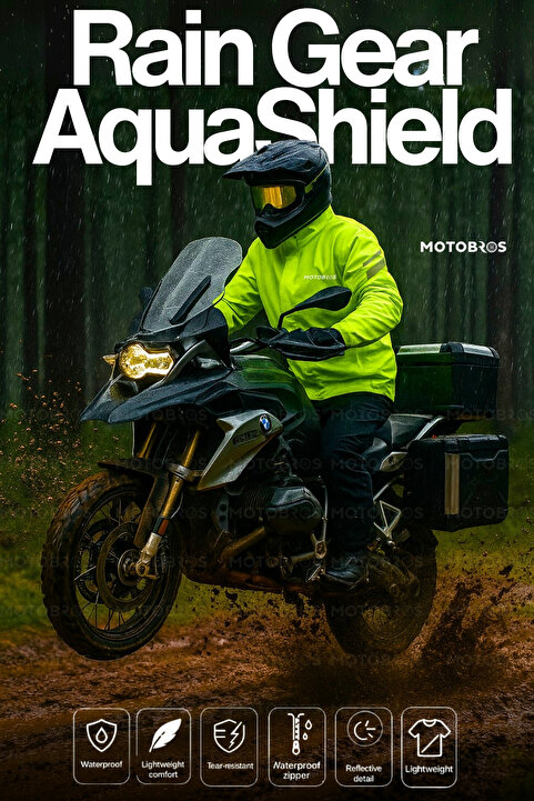 Motobros AquaShild Motorcu Yağmurluğu Motosiklet Yağmurluğu Kayak Yürüyüş Su-Rüzgar Geçirmez Yağmurluk Takımı