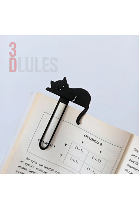 Lules Uyuyan Kedi Siyah 3D Baskı Kitap Ayracı