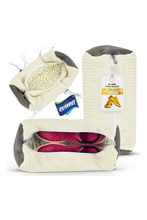 EVİMA Ayakkabı Yıkama Çantası Fermuarlı Beyaz Mikrofiber Koruyucu Çamaşır Filesi