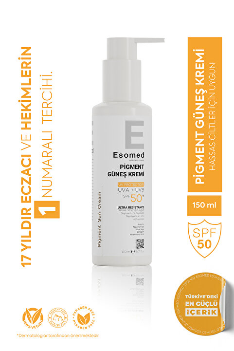 Esomed Hassas Ciltler İçin Yüksek Korumalı Leke Karşıtı Pigment Güneş Kremi Uva Uvb Spf50 150 Ml