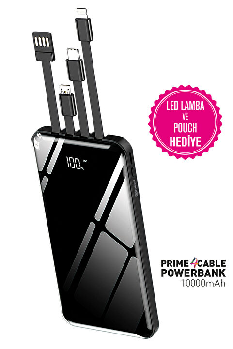 İntouch 10.000 Mah Prime Dijital Göstergeli Dahili Çoklu Kablolu Powerbank,siyah,taşınabilir Şarj Cihazı