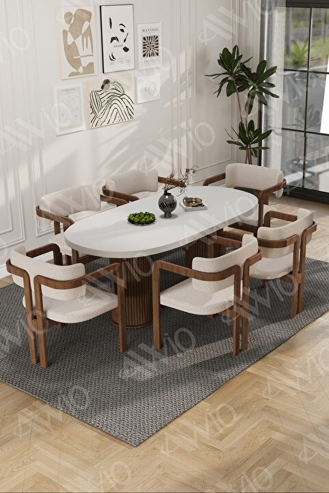 Avvio Arion Serisi Bohem Ayak 6'lı Tokyo Metal Demonte Sandalye 80x160 Masa Sandalye Takımı