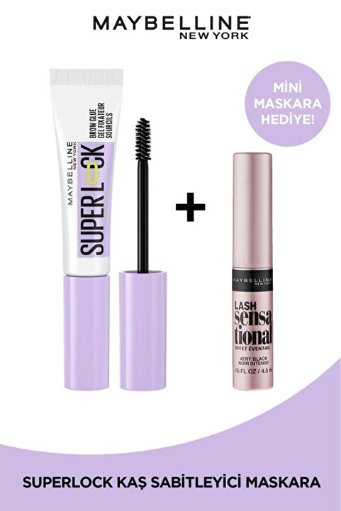 Maybelline New York Maybelline Super Lock Kaş Sabitleyici Maskara & Lash Sensational Intense Black Mini Maskara