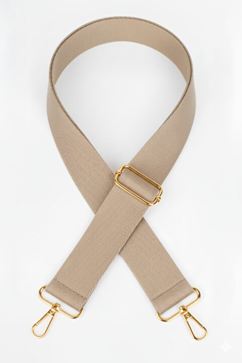 Defnella Vizon Bej Polyester Kolon Ayarlanabilir Çanta Sapı - (125 CM) Gold Altın Metal Aksesuar ( 4cm )
