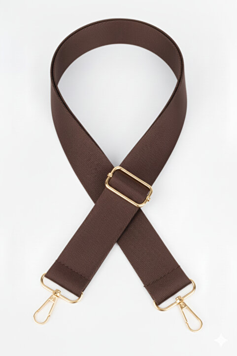 Defnella Acı Kahve Polyester Kolon Ayarlanabilir Çanta Sapı - (125 CM) Gold Altın Metal Aksesuar ( 4cm )