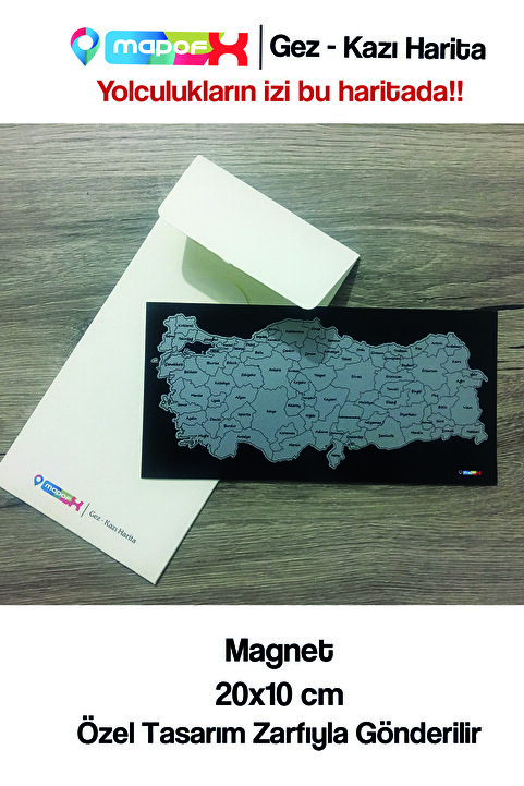 MapofX Gez Kazı Magnet Türkiye Haritası-siyah Zeminli- Küçük Boy - Kazınabilir Harita - Gezkazı - Kazınan