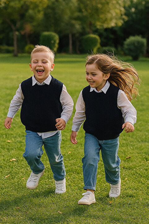 Nimini Kids Okul Öncesi Kreş Anasınıfı Bisiklet Yaka Selanik Örgü Triko Unisex Bebek Çocuk Süveter (0-5 yaş)