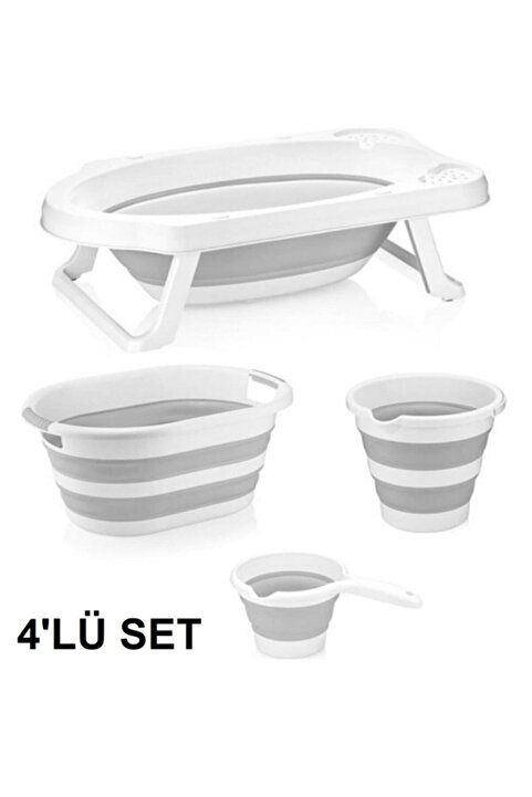 Zuu Baby Katlanabılır Banyo Seti Gri 4 Lü Set