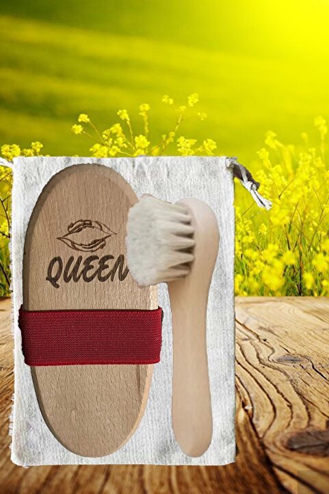 QUEEN 2'li Set - Doğal At Kılı Selülit Fırçası Ve Yüz Fırçası (KESE HEDİYELİ)