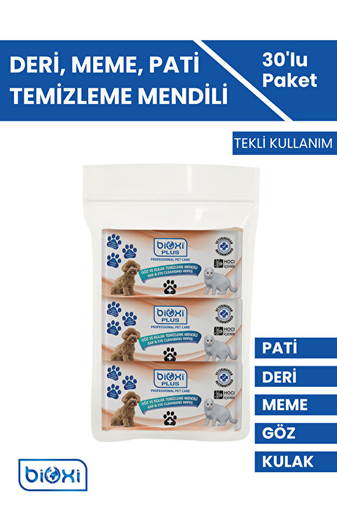 Bioxi Deri, Meme, Pati Temizleme Mendili, Kedi Ve Köpek Için Göz Ve Kulak Temizleme Mendili 30 Adet