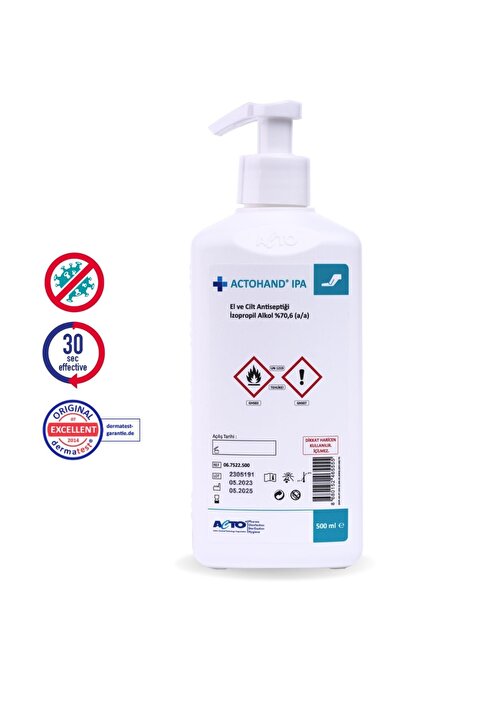 Acto Hand® Ipa 500 ml | El Ve Cilt Antiseptiği - Izopropil Alkol 75 % (V/V) = (70,6 G)