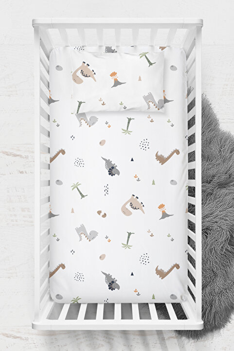 Wheeppo %100 Pamuk Ranforce Lastikli Çarşaf Seti - Dinozor Park Yatak 70x120 35x45