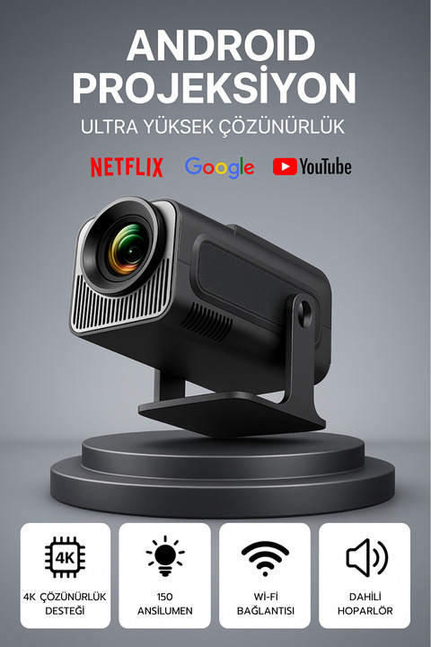 XBeam Android Projeksiyon Wifi Özellikli Taşınabilir Akıllı Sinema Projektör