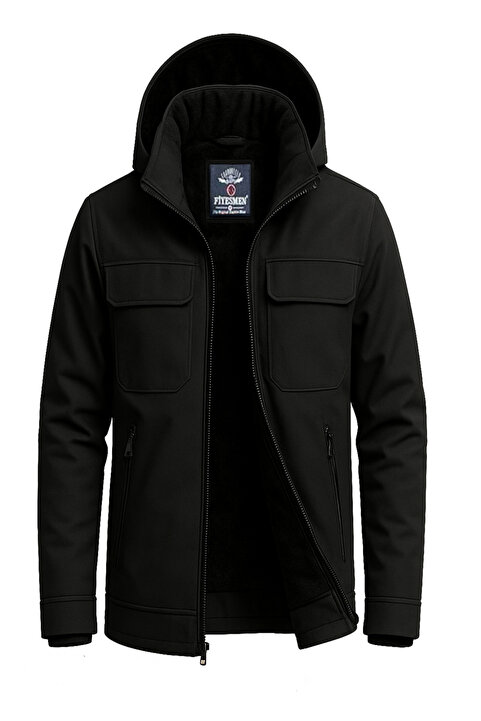 Fiyesmen slim fit softshell kumaş su ve soğuk geçirmez kürklü parka kaban mont--1617p-