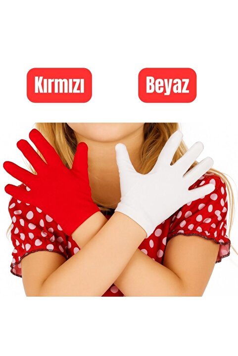 AXE SPORTSWEAR Çocuk Kırmızı Beyaz Renk & Bando & Pandomim & Gösteri & Merasim Eldiveni