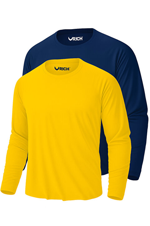 Rich Erkek Sarı-Lacivert 2'li Paket Basic Uzun Kollu Sporcu Body