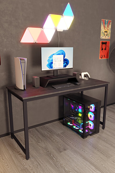 Flinder Siyah 140x60 Oyuncu Masası, Bilgisayar Masası, Gamer Masası, Gaming Masa, Metal Ayaklı