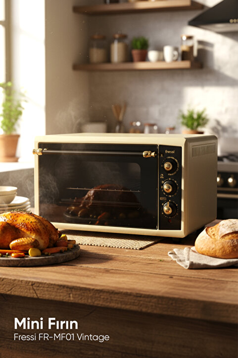 Fressi FR-MF01 Vintage Retro 46 Litre Turbo, Lambalı, Termostatlı, Saatli Midi Fırın