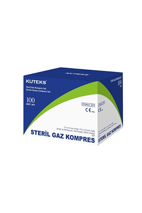 Kuteks Steril Emici Gaz Kompres 7.5cm X 7.5cm 20 Tel 1 Kutu - 100 Adet - %100 Pamuk