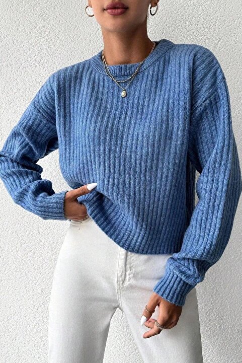 Miss Poem Kadın Kışlık Bisiklet Yaka Basic Oversize Uzun Triko Kazak