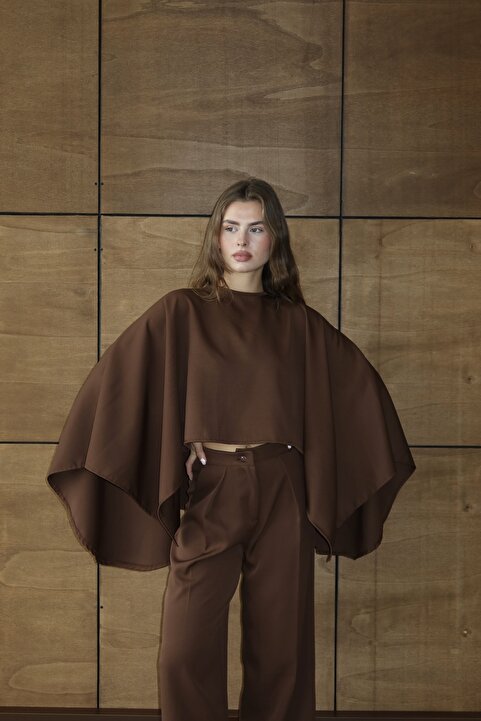 BY SE'MAS WEAR Casual İkili Pelerin Palazzo Pantolon Takım