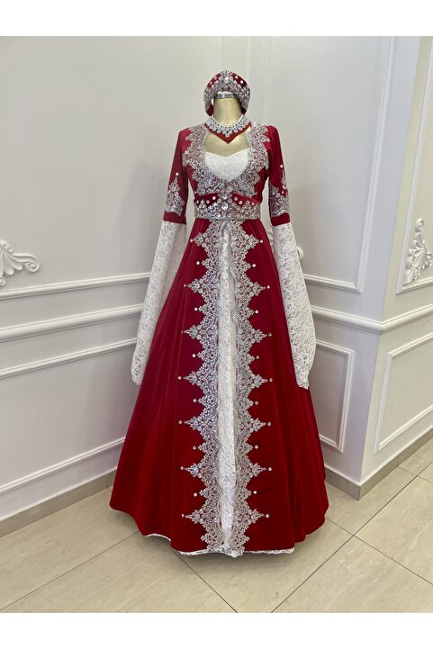 atölyekaftanbutik Büyük beden kaftan bindallı kırmızı 46-48 beden