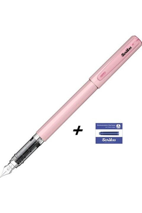Scrikss Prımeo Dolma Kalem M Uç Pembe & 6'lı Mavi Kartuş
