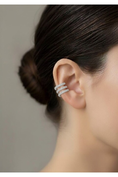 Süspüs Accessories 3 Şeritli Gümüş Renk Kıkırdak Küpe