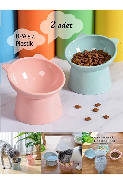 Duffa Plastik 2 Adet Eğimli Mama Ve Su Kabı Boyun Koruyucu Mama Ve Su Kabı Evcil Hayvan Mama Kasesi