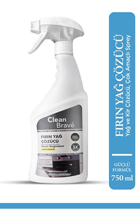 CleanBrave Ağır Yağ Çözücü Fırın Aspiratör Izgara Ocak Tava Yanmış Yağ Temizleyici Güçlü Formül 750ML