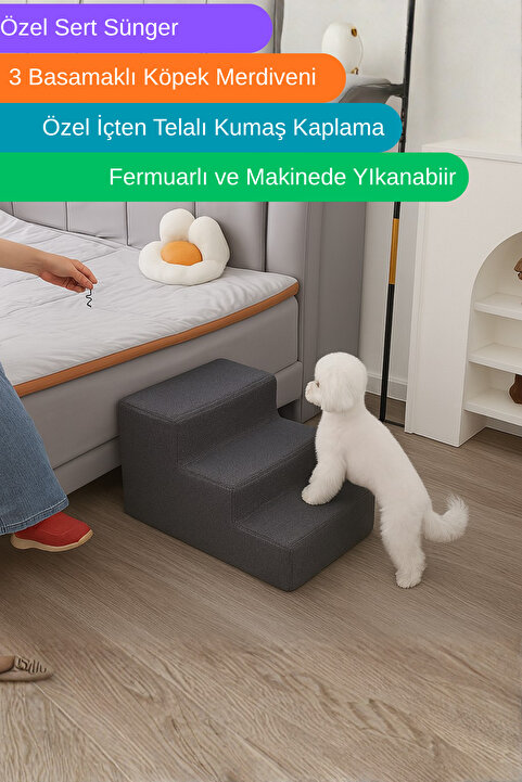 Dizanor Özel Sünger Ve Özel Kumaşlı Köpek Basamağı Merdiveni 40X30X33 cm