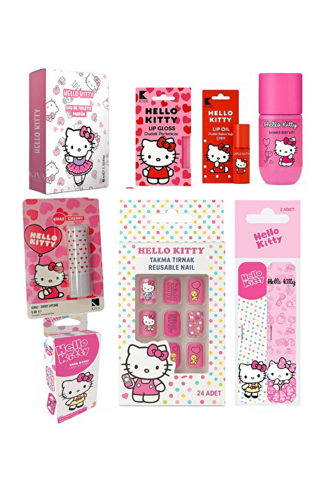 Hello Kitty Lisanslı Kişisel Bakım Seti - Parfüm - Tırnak Seti - Dudak Bakım Seti