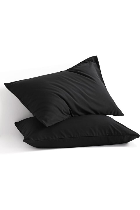 İz Home Basic Siyah Ranforce Yastık Kılıfı Seti | 2 Adet | (50X70 cm) | Pamuklu | En Siyah
