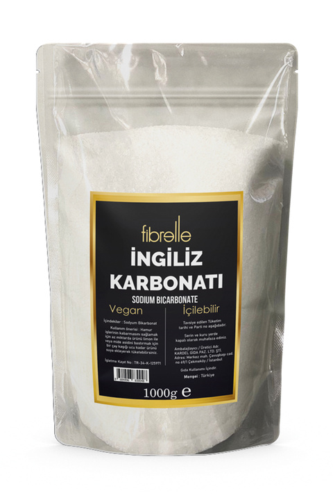Fibrelle İngiliz Karbonatı 1 kg (Sodyum Bikarbonat) - İçilebilir Yenilebilir Katkısız Alkalin Su Karbonatı